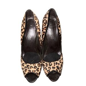 Aldo Heels 38 Brown Leopard Calf Hair Peep Toe‎ Pump Mob Wife Indie Sexy